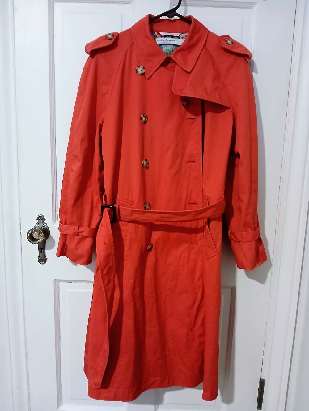 Vintage Perry Ellis Portfolio Womens Belted Double Breasted Trench Coat